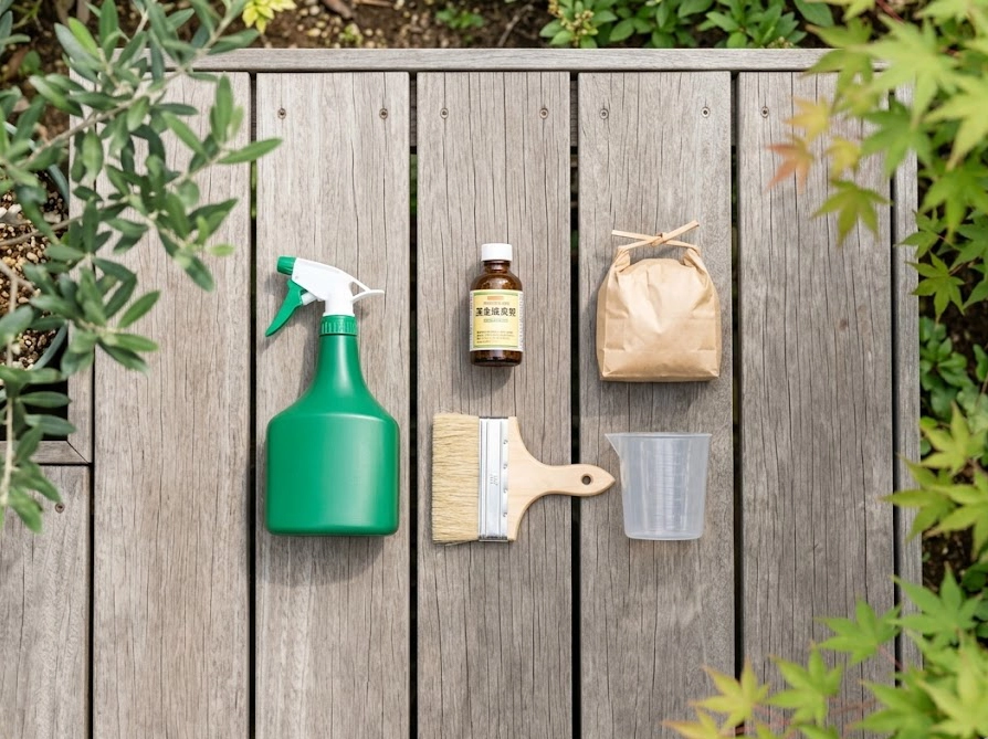 オリーブの虫対策に必要なスプレー・乳剤・粒剤などの殺虫剤と道具一式