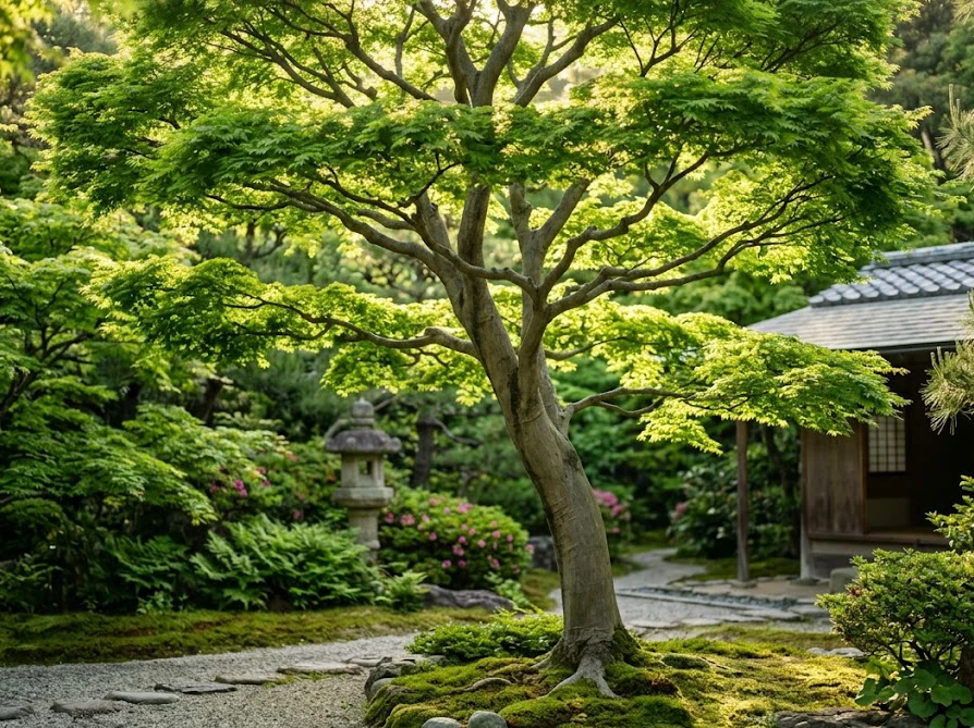 適切な剪定と修復ケアによって健康を取り戻し、青々とした葉を茂らせる美しい庭木の姿