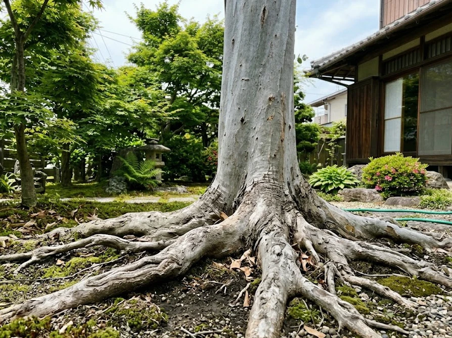 地植えから鉢植えへの移行が困難なほど太く張ったユーカリの根