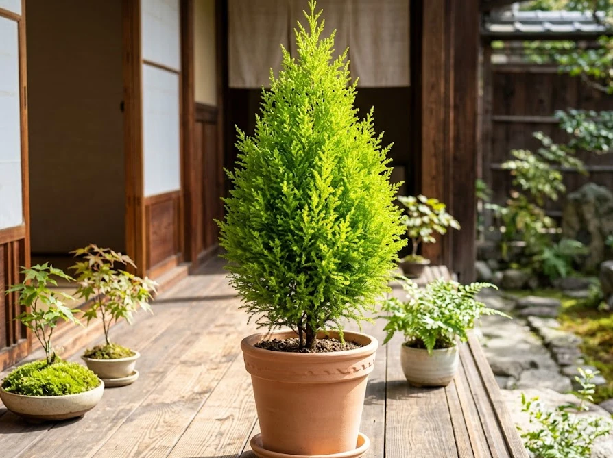 正しい対処法で美しいライムグリーンに復活した鉢植えのゴールドクレスト
