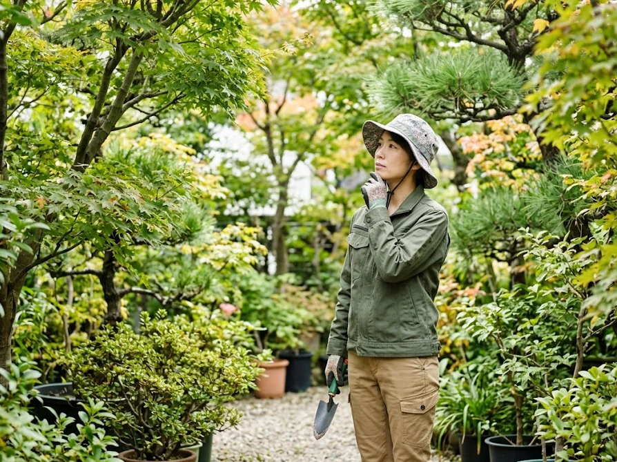 庭木の手入れや害虫対策の正しい量について考える人